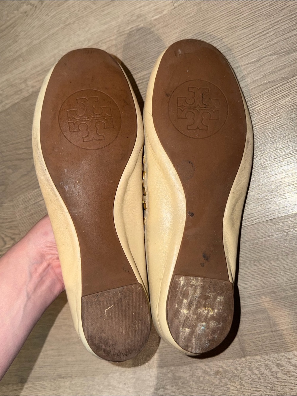 Tory Burch Ivory Leather Ballet Flats with Gold Studs - Picture 3 of 5